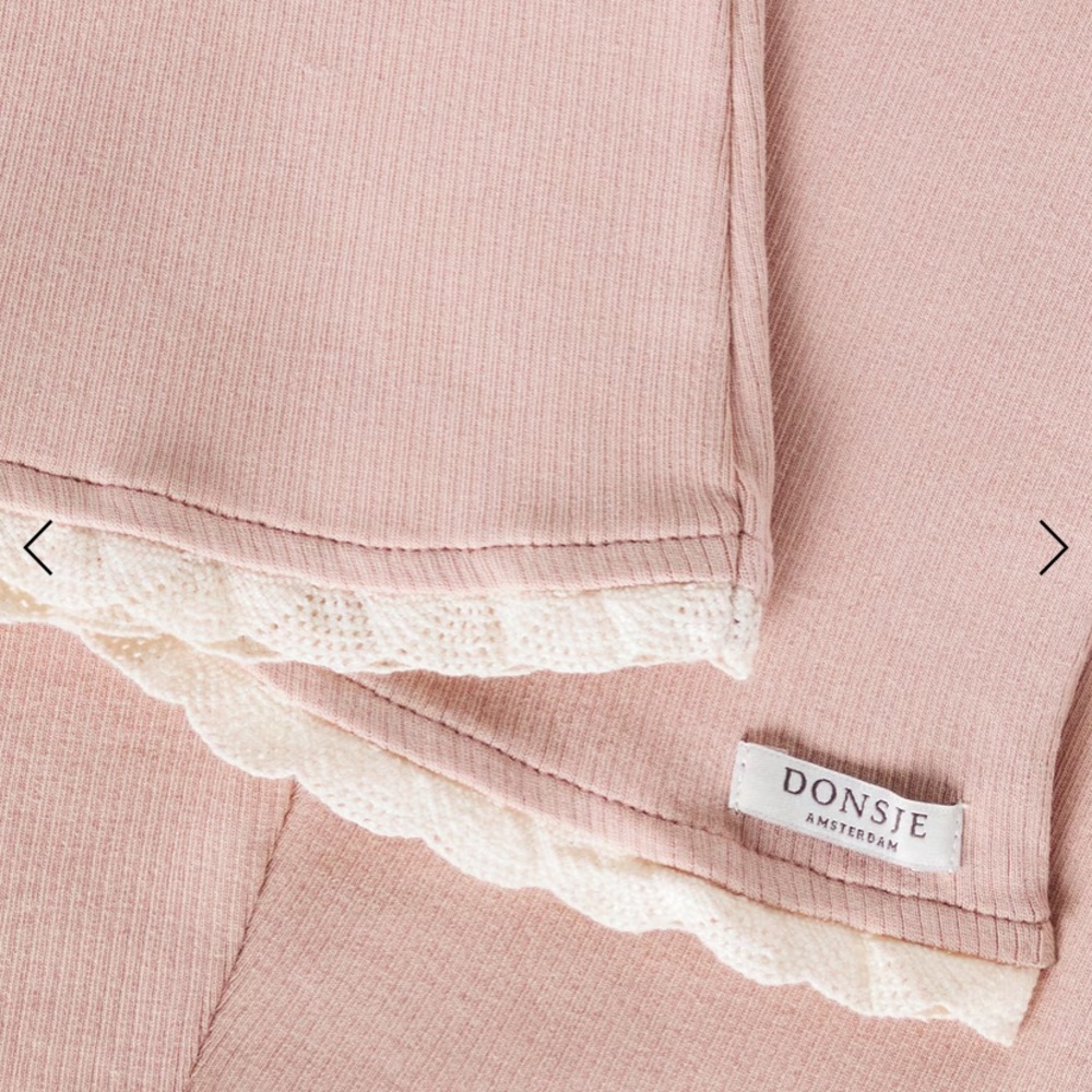 Girls Light Pink Ribbed Flare Leggings with Lace Trim - Picture 2 of 5